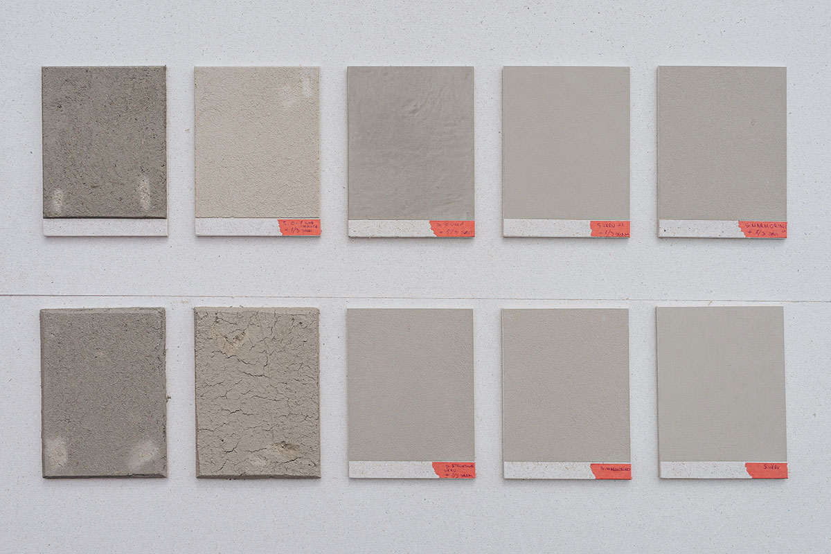 Photo of different material samples, all derived from a singular clay source.